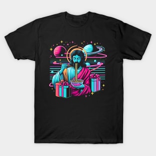 RAMEN JESUS PLANETS UNIVERSE RETRO 80'S NEON VIBE T-Shirt